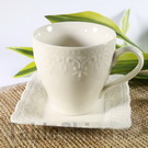 乳白色浮雕欧式咖啡杯(带四方碟) 随手杯 马克杯 茶杯